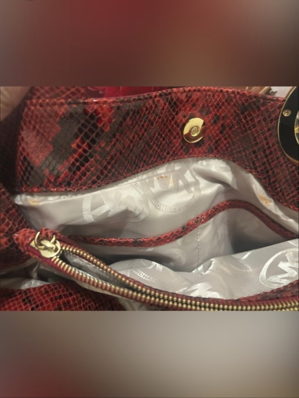 Michael Kors Red Snakeskin-Print Shoulder Bag - Picture 16 of 16